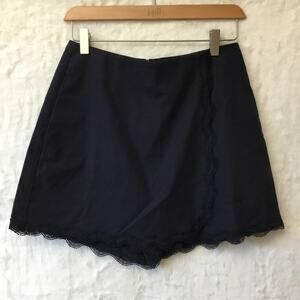 Love Bonito Navy Blue Linen Scallop Skorts